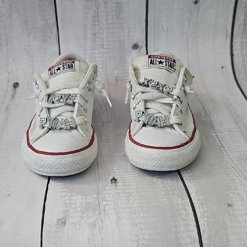 Converse Kids White Sneakers with Red Trim